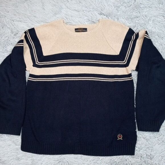 Tommy Hilfiger Sweater Mens L Blue‎ Preppy Logo Crest Cozy Comfort Casual - Picture 1 of 10